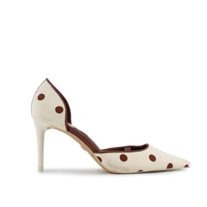 Beige Brown Polka Dot D'Orsay Stiletto Heels