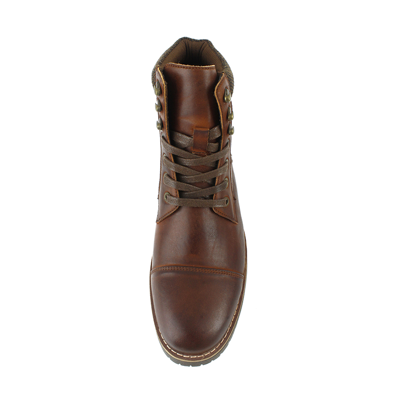 Men's Cap Toe Leather Boots With Tweed Collar