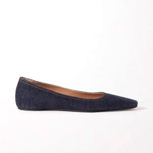 Indigo‑Blue Denim Ballerina Flats With Unique Square‑Pointed Toe