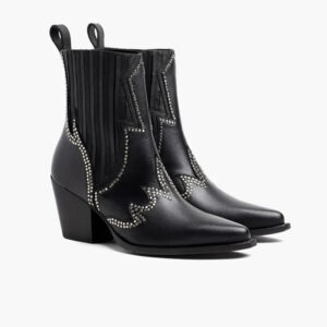 Studded Western Ankle Cowboy Boots | Premium Leather Pointed Toe Block Heel Boots for Women