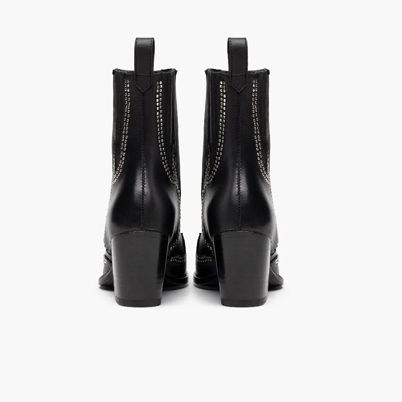 Studded Western Ankle Cowboy Boots | Premium Leather Pointed Toe Block Heel Boots for Women
