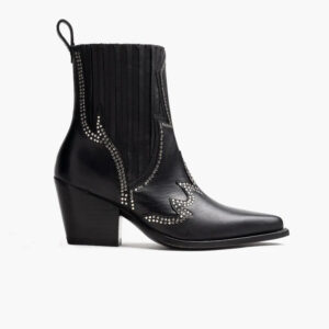 Studded Western Ankle Cowboy Boots | Premium Leather Pointed Toe Block Heel Boots for Women