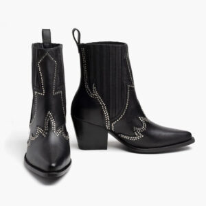 Studded Western Ankle Cowboy Boots | Premium Leather Pointed Toe Block Heel Boots for Women