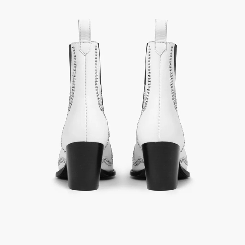 Studded Western Ankle Cowboy Boots | Premium Leather Pointed Toe Block Heel Boots for Women