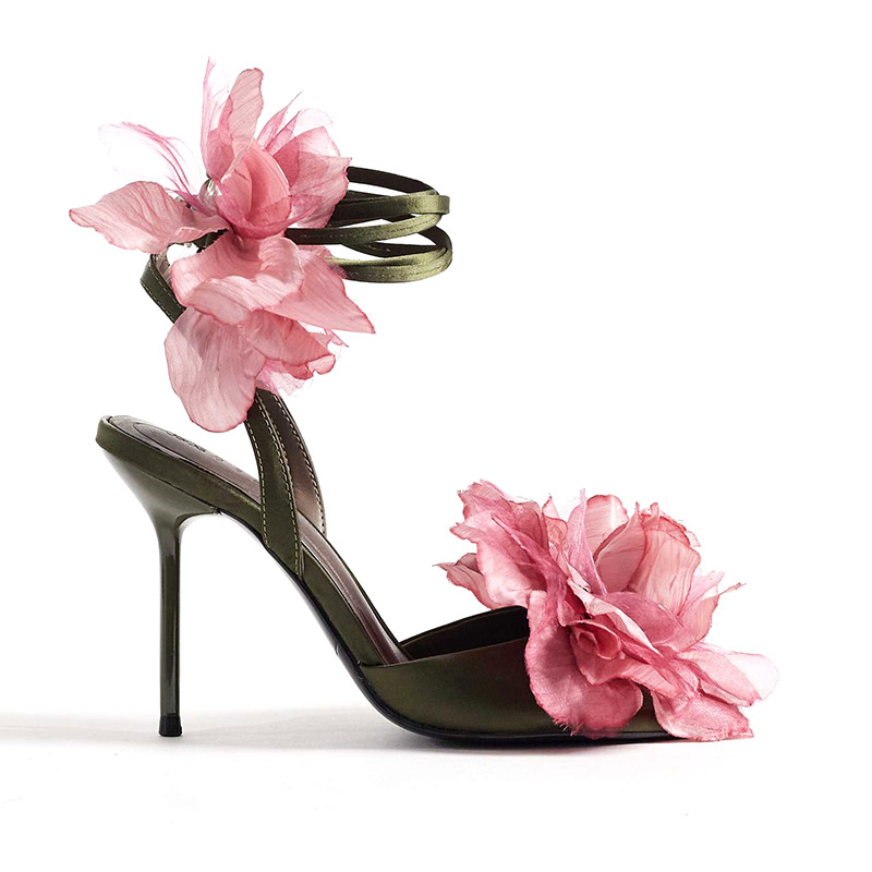 Organza Flower Tie Leg High Heel Sandals