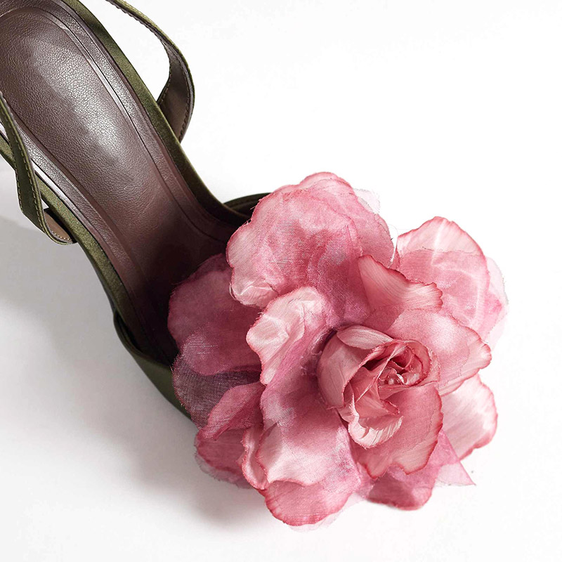 Organza Flower Tie Leg High Heel Sandals