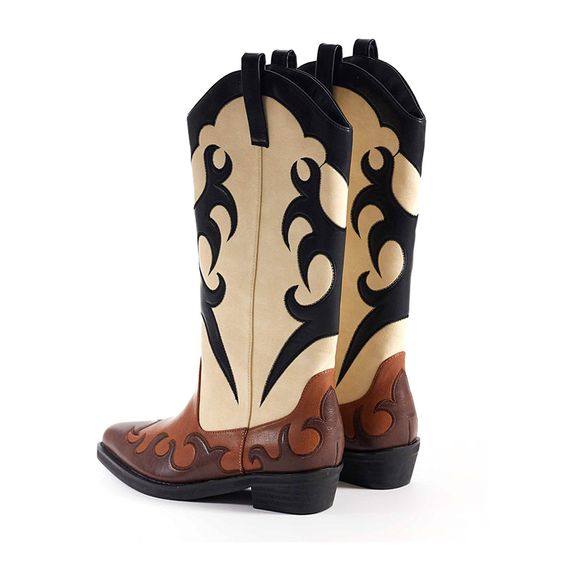 Botas altas hasta la rodilla de estilo vaquero occidental con diseño de retazos multicolores