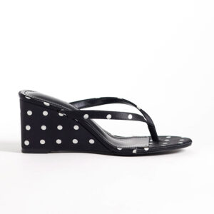 Wedge Toe Thong Sandals in Black Polka Dot