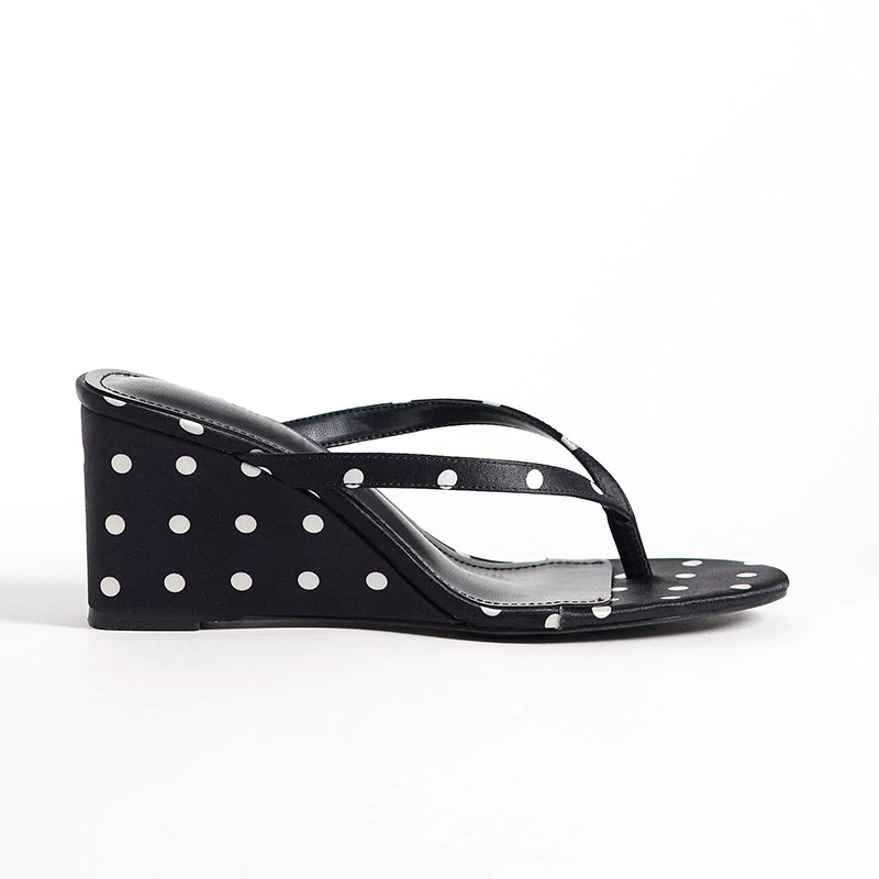 Wedge Toe Thong Sandals in Black Polka Dot