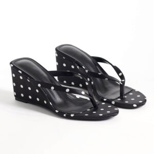 Wedge Toe Thong Sandals in Black Polka Dot