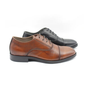 Black Cap Toe Lace Up Full Grain Leather Oxford Dress Shoes