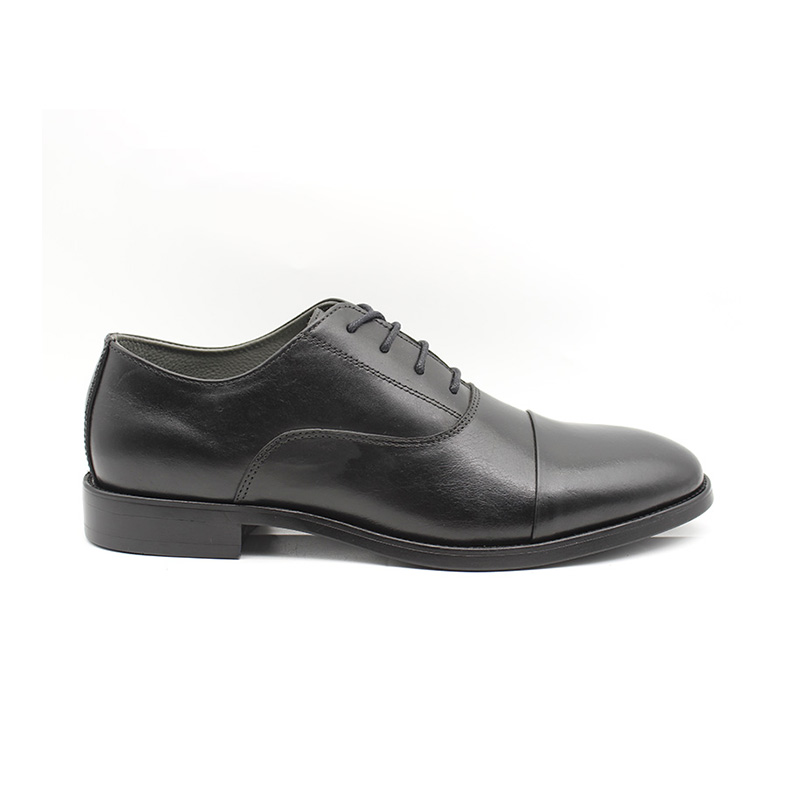 Black Cap Toe Lace Up Full Grain Leather Oxford Dress Shoes