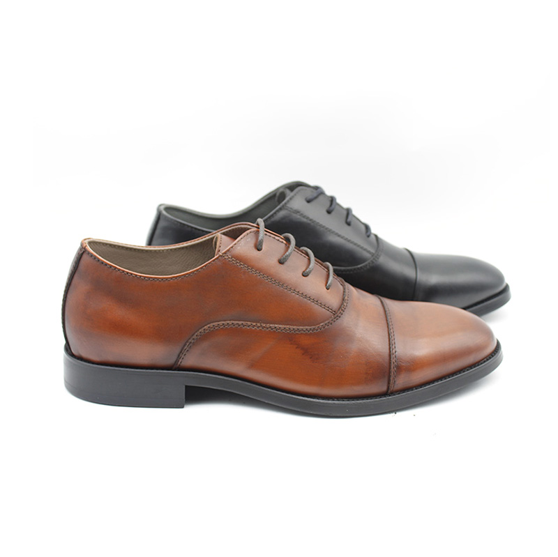 Black Cap Toe Lace Up Full Grain Leather Oxford Dress Shoes