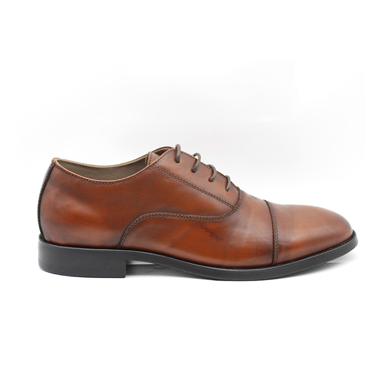 Black Cap Toe Lace Up Full Grain Leather Oxford Dress Shoes