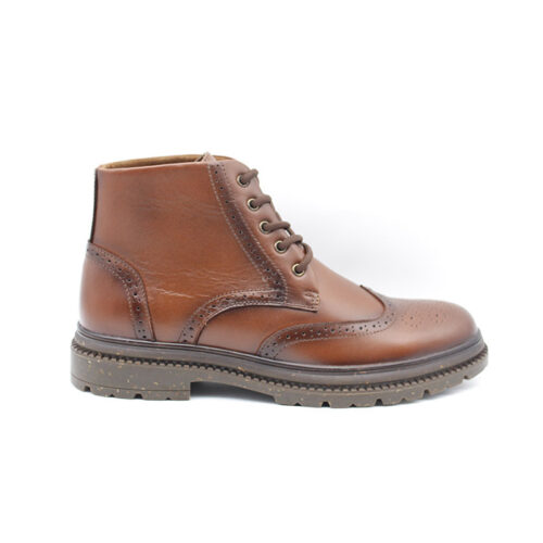 Men's Brown Brogue Wingtip Leather Combat Boots