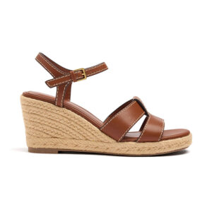 Sandalias de cuña tipo alpargatas con correa de cuero marrón