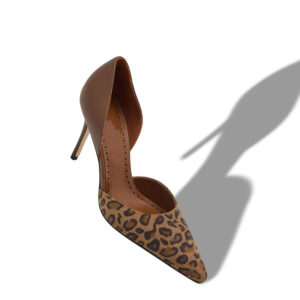 Leopard Print D'Orsay Pointed Toe Stiletto Pumps | Two Tone Animal Print High Heel Dress Shoes for Women