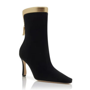 Gold Metallic Trim High Heel Ankle Boots