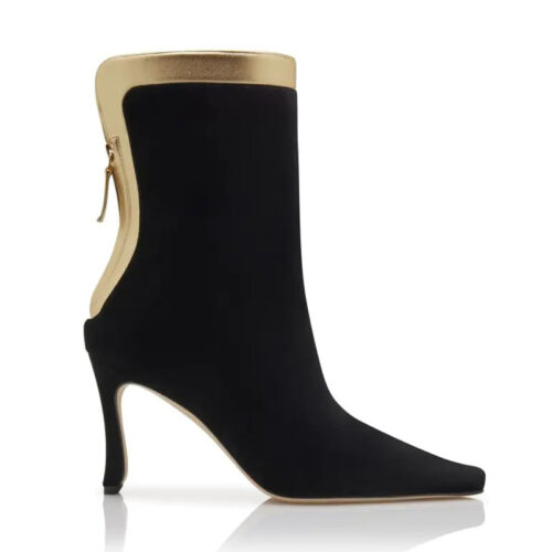 Gold Metallic Trim High Heel Ankle Boots