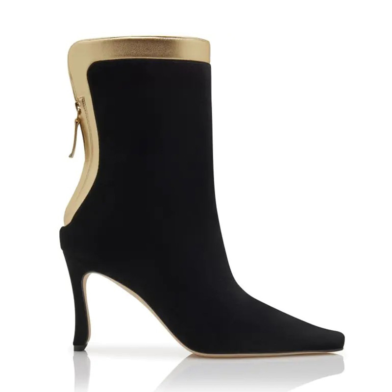 Gold Metallic Trim High Heel Ankle Boots