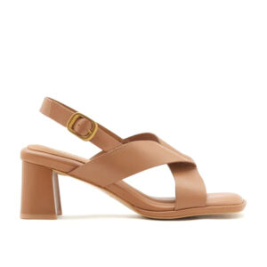 Cross Strap Slingback Block Heel Sandals | Square Toe Leather Adjustable Buckle Women Heeled Sandals