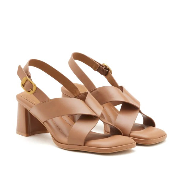 Cross Strap Slingback Block Heel Sandals | Square Toe Leather Adjustable Buckle Women Heeled Sandals