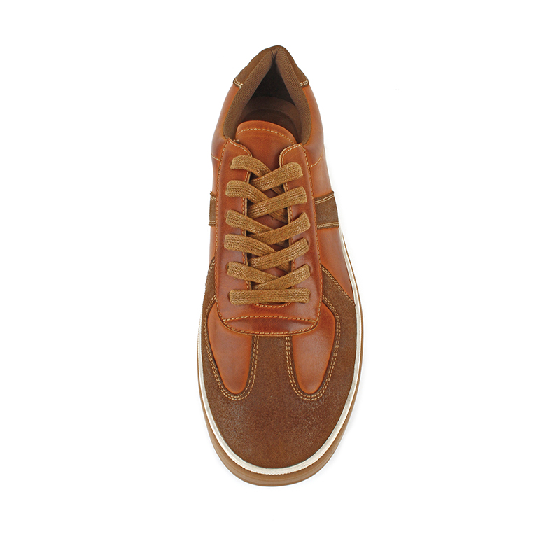 Men Burnished Leather Suede Retro Court Style Casual Trainers