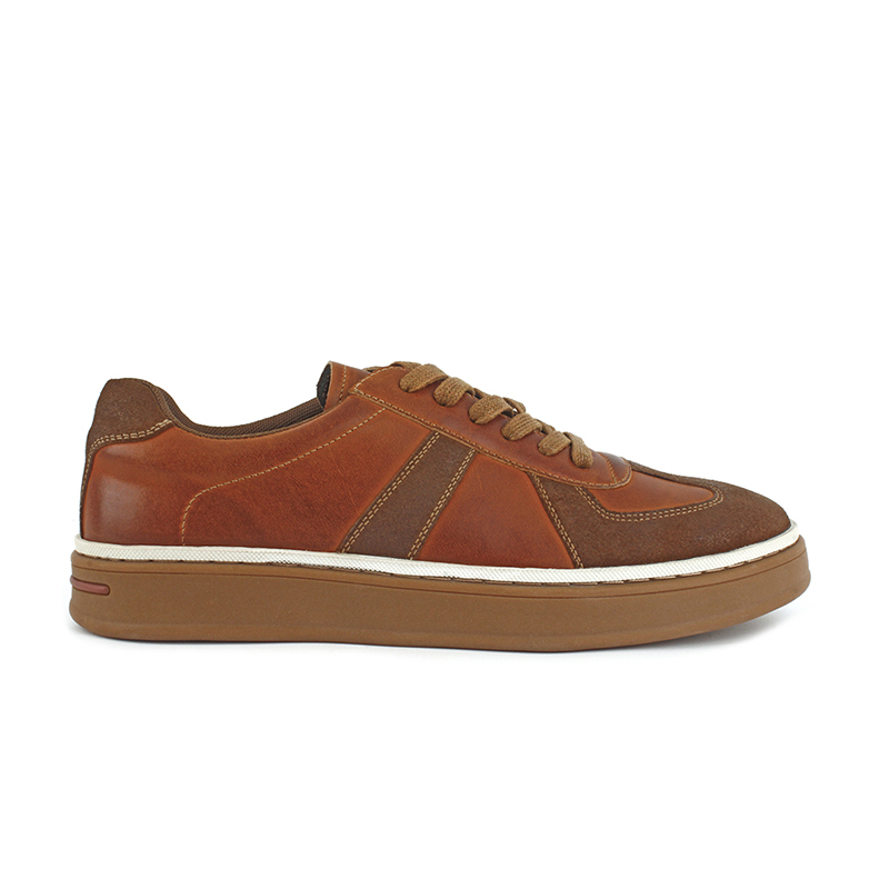 Men Burnished Leather Suede Retro Court Style Casual Trainers