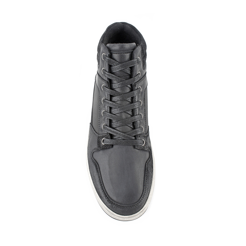 Men's Black Multi-Material Distressed Leather High Top Sneakers