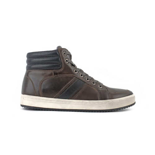 Men's Distressed Leather High Top Sneakers with Side Zipper