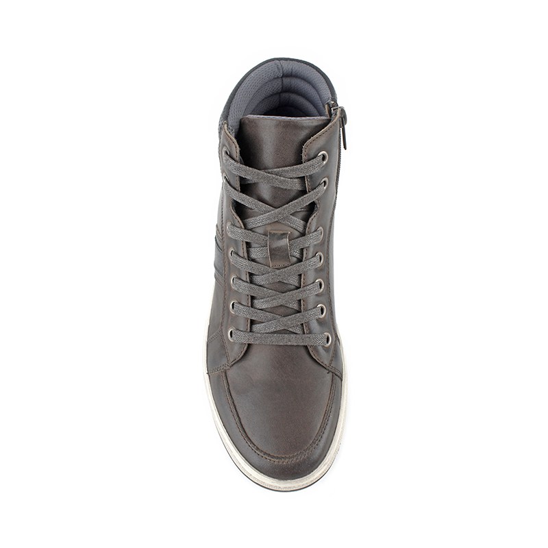 Tenis de caña alta para hombre de cuero desgastado con cremallera lateral
