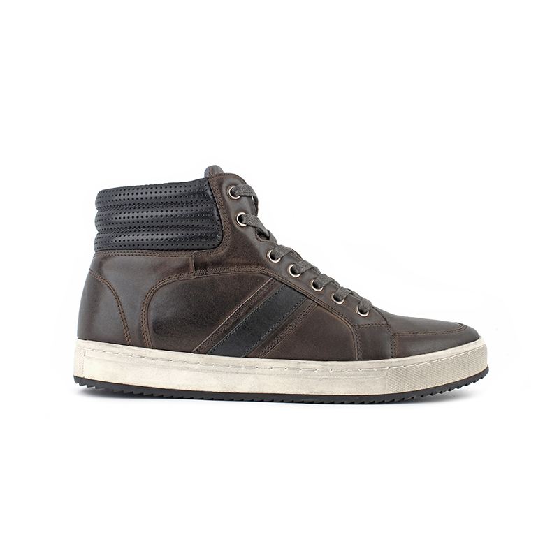 Tenis de caña alta para hombre de cuero desgastado con cremallera lateral