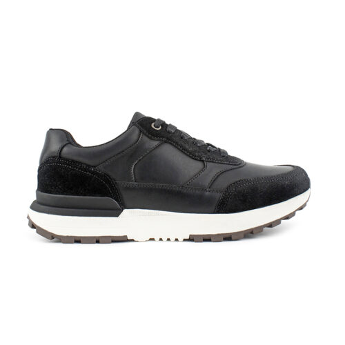 Men's Black Mixed Leather Retro Runner Sneakers
