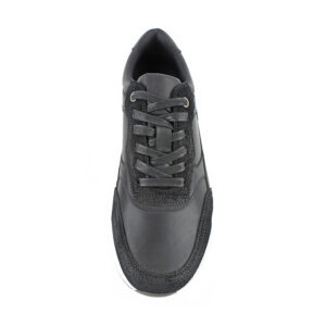 Men's Black Mixed Leather Retro Runner Sneakers
