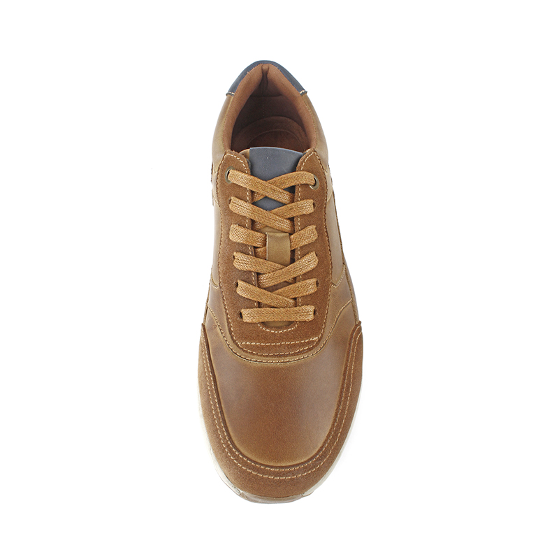 Tenis casuales retro de cuero lavado color marrón para hombre