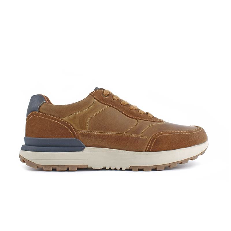 Tenis casuales retro de cuero lavado color marrón para hombre
