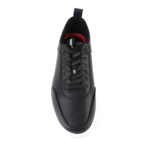 Tenis casuales de caña baja para hombre, de cuero de grano completo negro