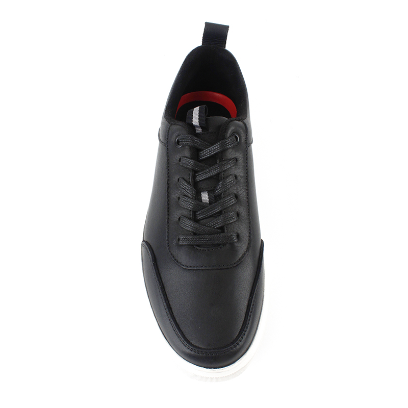 Tenis casuales de caña baja para hombre, de cuero de grano completo negro