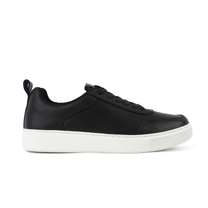 Tenis casuales de caña baja para hombre, de cuero de grano completo negro