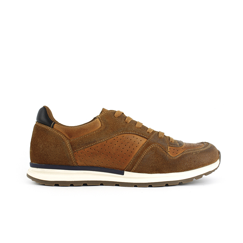 Zapatillas deportivas retro de caña baja de cuero perforado para hombre