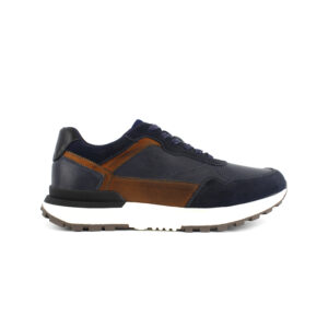 Tenis retro de running para hombre en color azul marino y marrón, de materiales mixtos