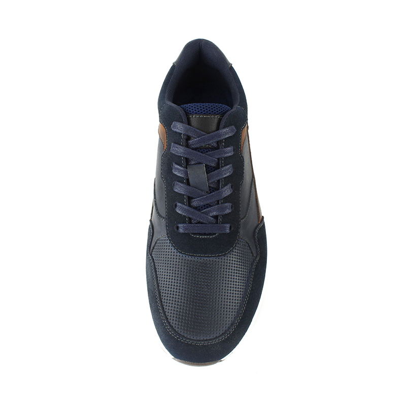 Tenis retro de running para hombre en color azul marino y marrón, de materiales mixtos