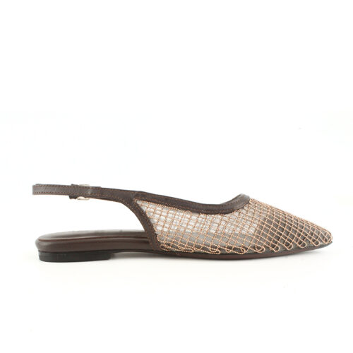 Pointed Toe Mesh Rhinestone Slingback Flat Shoes | Genuine Leather Women’s Ballerina Flats