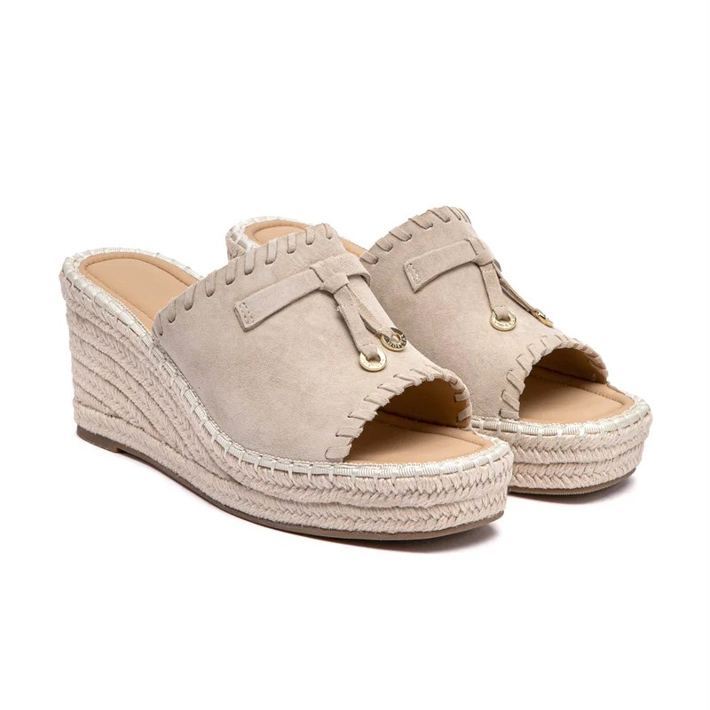 Woven Strap Espadrille Platform Wedge Mules | Suede Open Toe Slip On Wedge Sandals for Women
