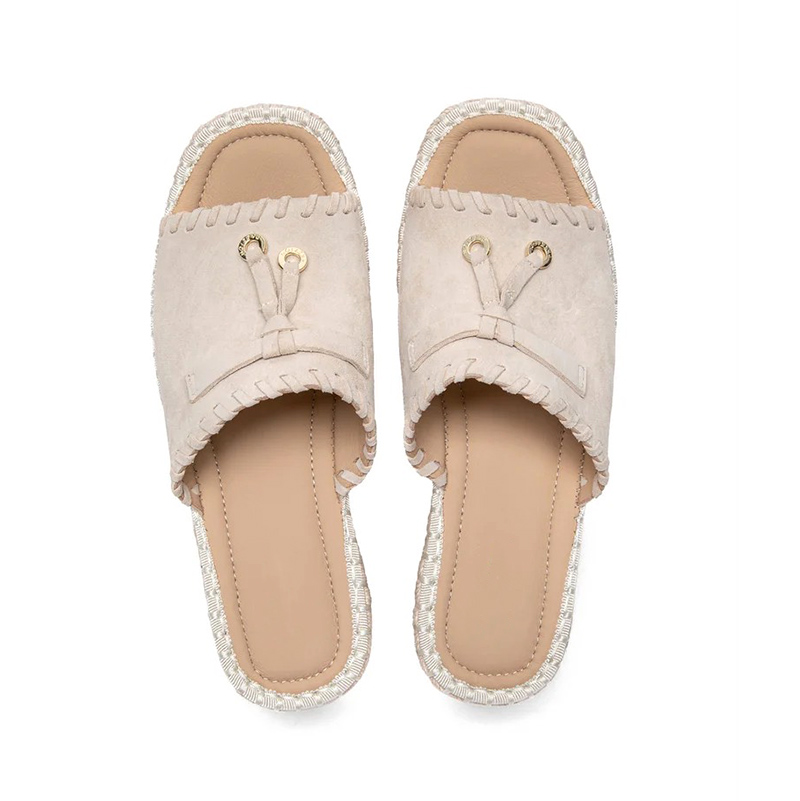 Woven Strap Espadrille Platform Wedge Mules | Suede Open Toe Slip On Wedge Sandals for Women