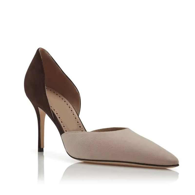Two Tone D'Orsay Pointed Toe Stiletto Heels | Suede High Heel Pumps for Women
