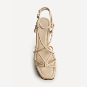 Sandales espadrilles à talon compensé en jute, couleur crème, à lanières multiples et nœuds
