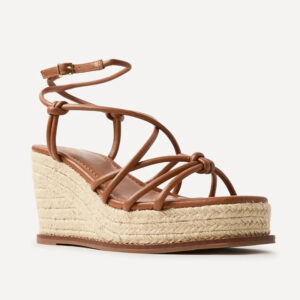 Brown Knotted Thin Strap Jute Wedge Espadrille Sandals
