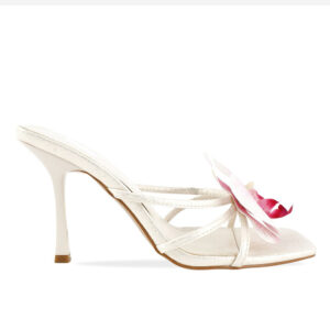 Orchid Floral Square Toe Metallic Stiletto Mules