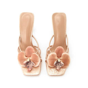 Orchid Floral Square Toe Metallic Stiletto Mules